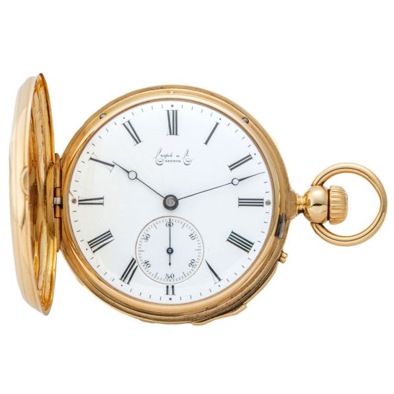 Swiss 18K gold quarter repeating hunting cased pocket watch Circa 1855