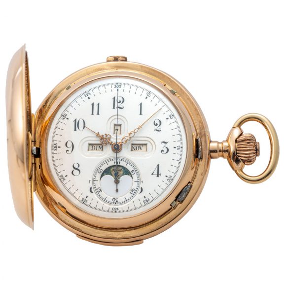 Swiss gold repeater with moon phases and chronograph Circa 1895