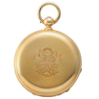 Very fine Swiss gold hunter with engraved coat of arms Circa 1855