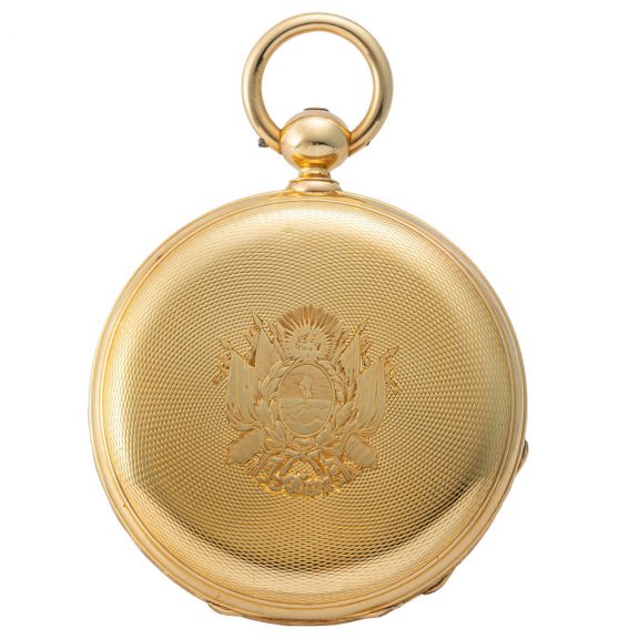 Very fine Swiss gold hunter with engraved coat of arms Circa 1855 Very fine Swiss gold hunter with engraved coat of arms Circa 1855