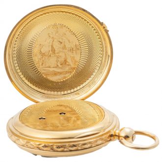 Very fine Swiss gold hunter with engraved coat of arms Circa 1855
