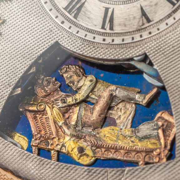 French gold repeater with hidden erotic automaton Circa 1820 French gold repeater with hidden erotic automaton Circa 1820