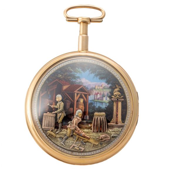 Swiss gold watch with enamelled automaton Circa 1800