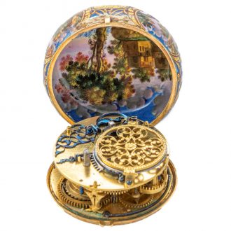 Exceptional Swiss gold and enamel pendant watch Circa 1695