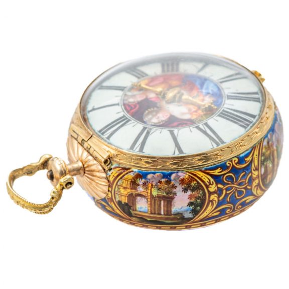 Exceptional Swiss gold and enamel pendant watch Circa 1695 Exceptional Swiss gold and enamel pendant watch Circa 1695
