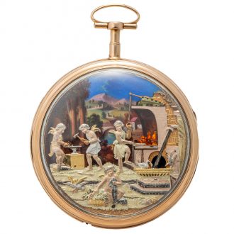 Swiss gold, enamel five motion automaton watch Circa 1800