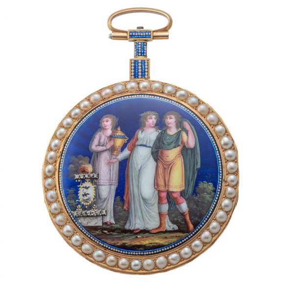 Swiss gold and enamel pearl set pocket watch Circa 1790