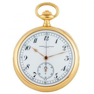 Swiss 18K yellow gold open faced chronograph Circa 1915