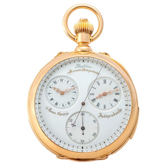 Swiss gold two time zone keyless pocket watch Circa 1890