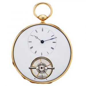 Swiss gold duplex pocket watch with visible balance Circa 1840