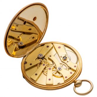 Swiss gold duplex pocket watch with visible balance Circa 1840 Swiss gold duplex pocket watch with visible balance Circa 1840