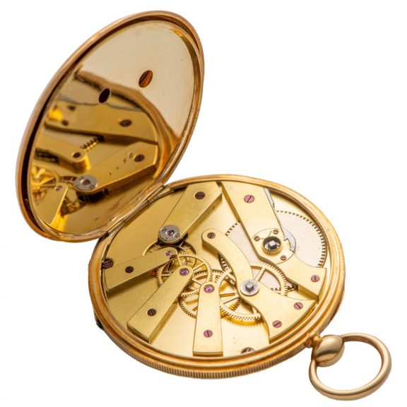 Swiss gold duplex pocket watch with visible balance Circa 1840 Swiss gold duplex pocket watch with visible balance Circa 1840