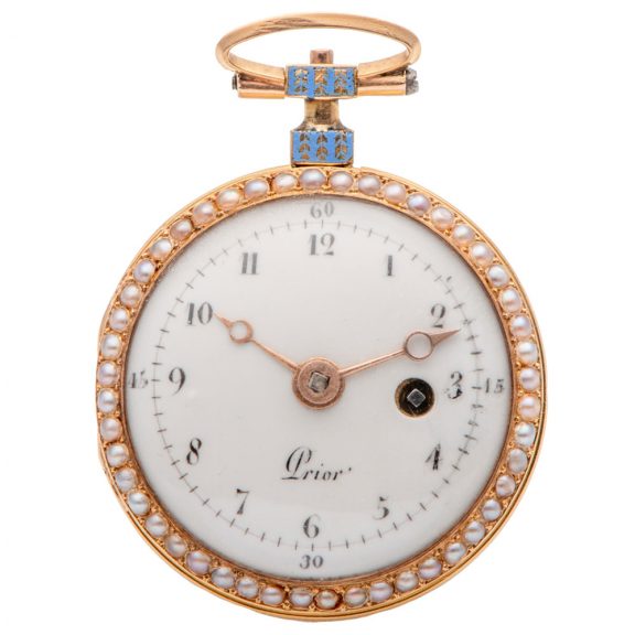 Elegant English gold and pearl-set pendant watch Circa 1800 Elegant English gold and pearl-set pendant watch Circa 1800