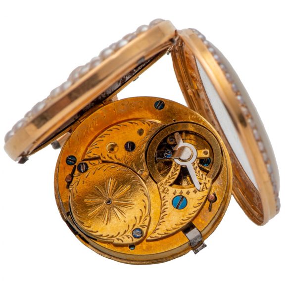 Elegant English gold and pearl-set pendant watch Circa 1800 Elegant English gold and pearl-set pendant watch Circa 1800