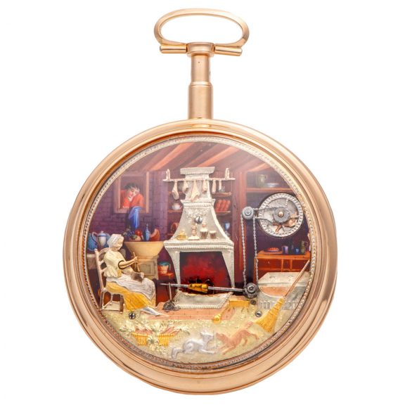 Unique Swiss 18K gold watch with automaton movement Circa 1810