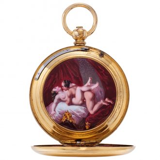 Swiss gold hunter with hidden enamel erotic scene Circa 1860