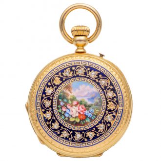 Swiss gold decorative keyless lever pendant watch Circa 1865