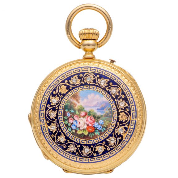 Swiss gold decorative keyless lever pendant watch Circa 1865