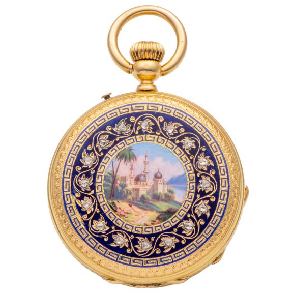 Swiss gold decorative keyless lever pendant watch Circa 1865 Swiss gold decorative keyless lever pendant watch Circa 1865