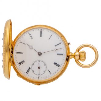 Swiss gold decorative keyless lever pendant watch Circa 1865