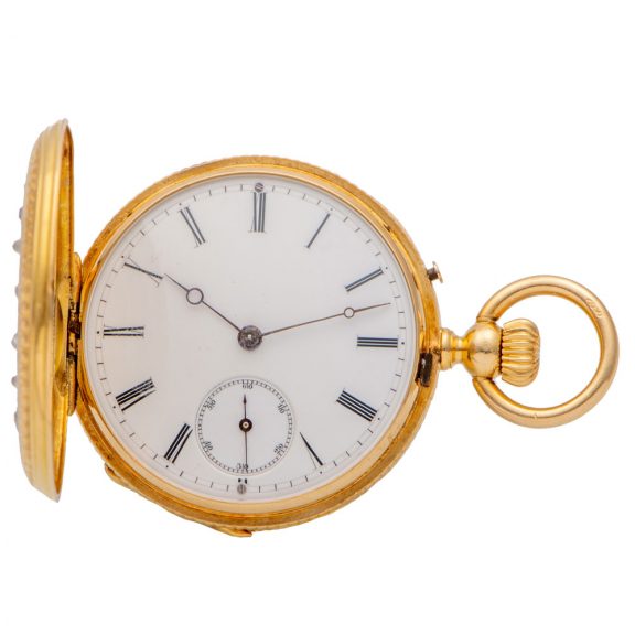 Swiss gold decorative keyless lever pendant watch Circa 1865 Swiss gold decorative keyless lever pendant watch Circa 1865