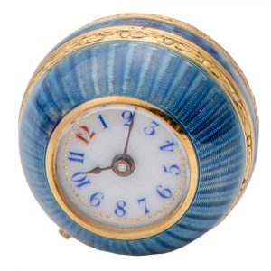 Swiss 18K gold miniature Boule de Genève with brooch Circa 1900