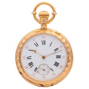 Swiss 18K gold pocket watch with fluted bezels Circa 1885