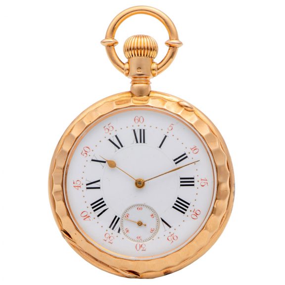 Swiss 18K gold pocket watch with fluted bezels Circa 1885