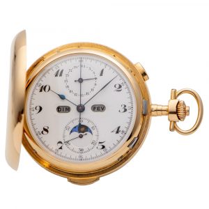 Swiss gold hunter with six horological complications Circa 1915