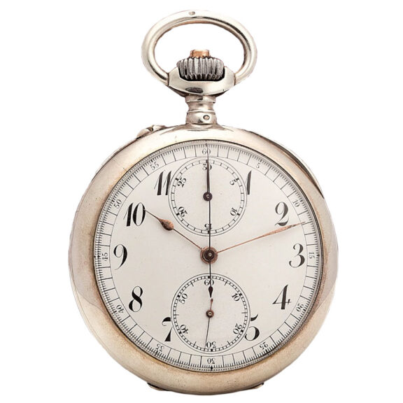 Swiss silver chronograph keyless pocket watch Circa 1907