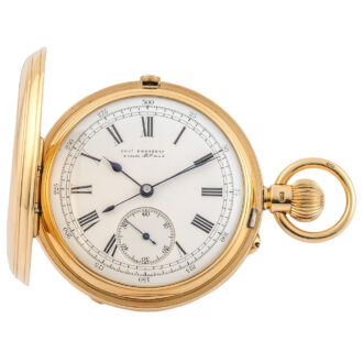 English 18K gold hunting cased lever chronograph Circa 1909
