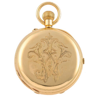 English 18K gold hunting cased lever chronograph Circa 1909