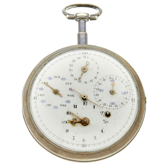 French key wind calendar watch with moon phases Circa 1780