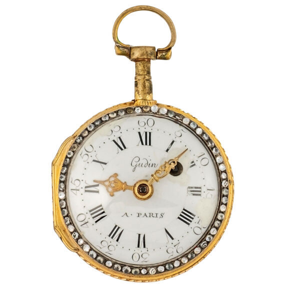 Charming French gilt brass portrait pocket watch Circa 1775 Charming French gilt brass portrait pocket watch Circa 1775