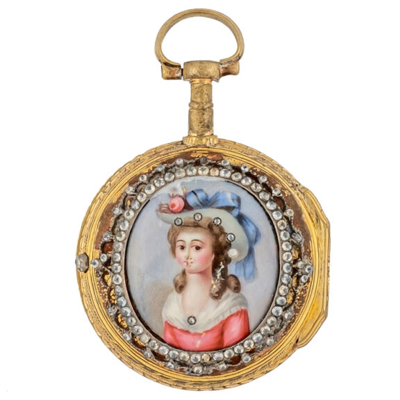 Charming French gilt brass portrait pocket watch Circa 1775