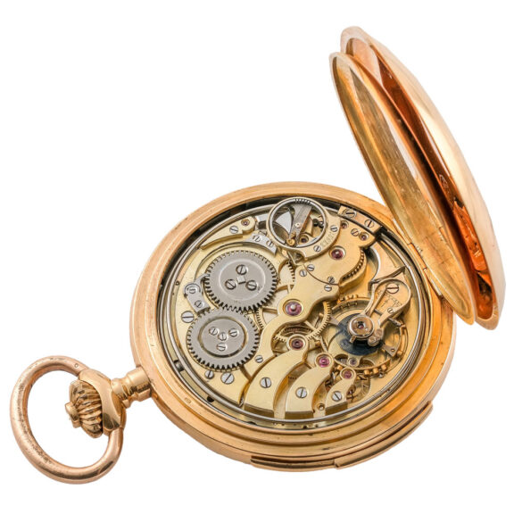 Swiss 18K gold minute repeating keyless pocket watch Circa 1900 Swiss 18K gold minute repeating keyless pocket watch Circa 1900