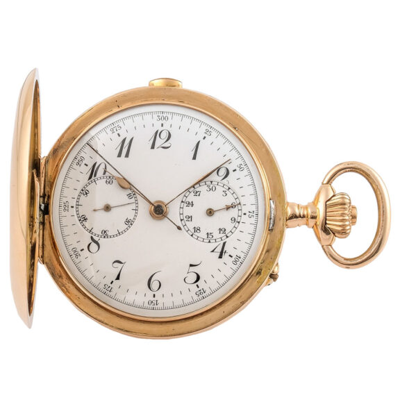 Swiss gold chronograph with 30 minute counter Circa 1920 Swiss gold chronograph with 30 minute counter Circa 1920