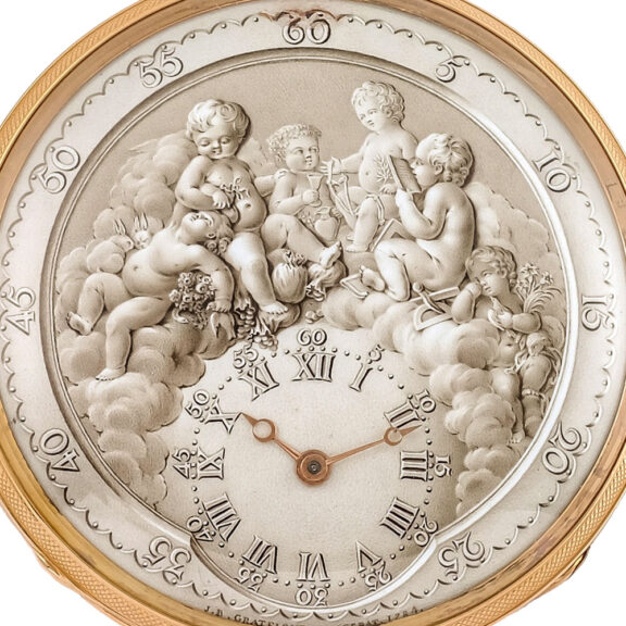 French gold open faced watch with charming dial Circa 1850 French gold open faced watch with charming dial Circa 1850