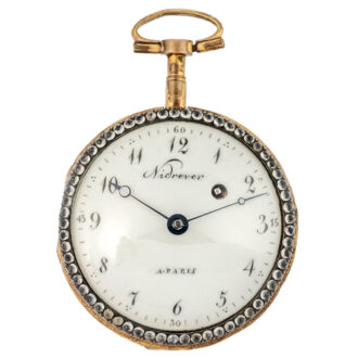 Charming French gilded brass watch with enamel scene Circa 1800