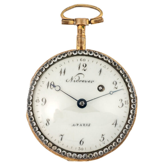 Charming French gilded brass watch with enamel scene Circa 1800 Charming French gilded brass watch with enamel scene Circa 1800