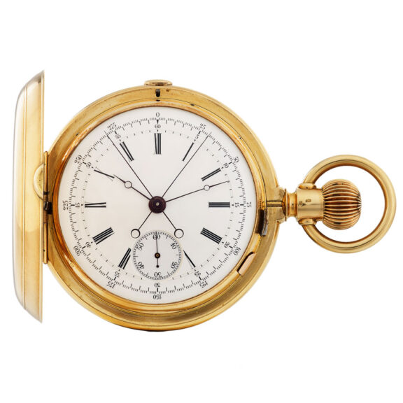 Swiss gold chronograph watch with split seconds Circa 1890