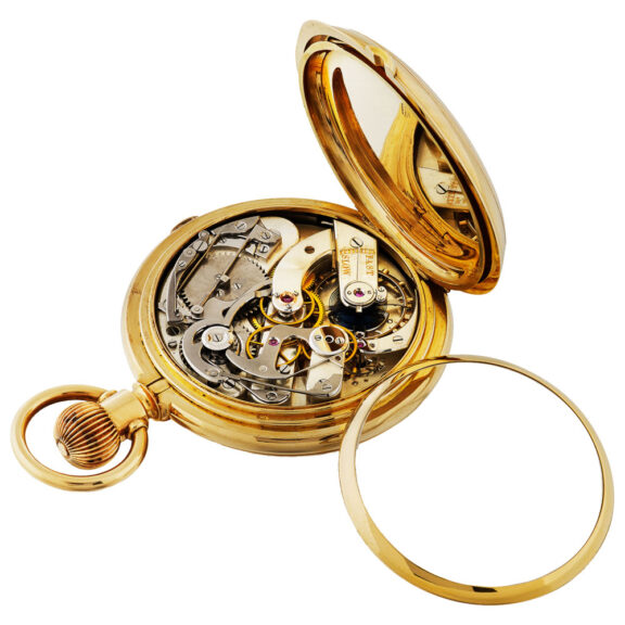 Swiss gold chronograph watch with split seconds Circa 1890 Swiss gold chronograph watch with split seconds Circa 1890