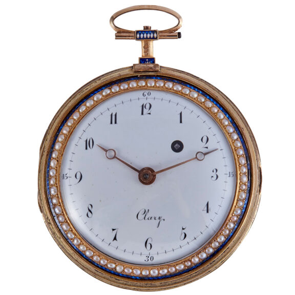 Fine Swiss gold, enamel and pearl pocket watch Circa 1800 Fine Swiss gold, enamel and pearl pocket watch Circa 1800