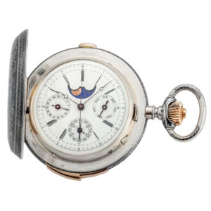 Swiss silver niello complicated pocket watch Circa 1890