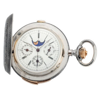 Swiss silver niello complicated pocket watch Circa 1890