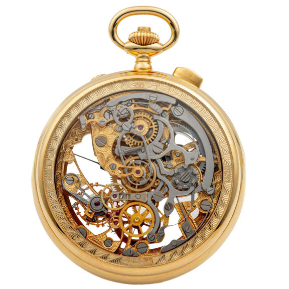 Swiss gold skeletonized slit second chronograph Circa 1980 Swiss gold skeletonized slit second chronograph Circa 1980