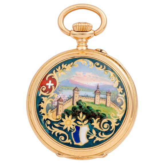 Small Swiss gold and enamel pendant watch Circa 1901 Small Swiss gold and enamel pendant watch Circa 1901
