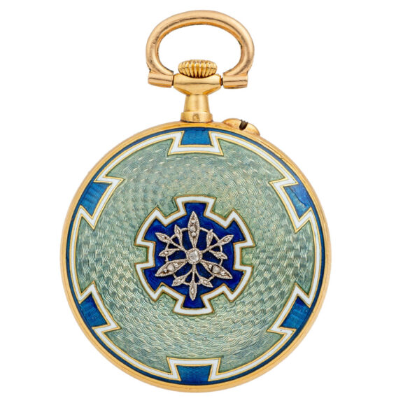 Elegant Swiss gold and enamel pendant watch Circa 1910