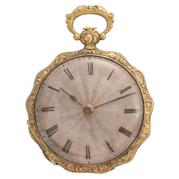Charming Swiss gold scalloped pendant watch Circa 1850 Charming Swiss gold scalloped pendant watch Circa 1850