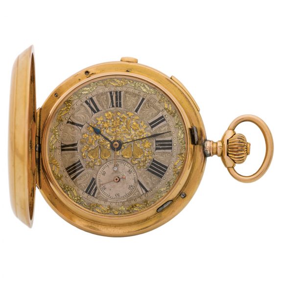 Large Swiss gold minute repeating chronograph pocket watch Circa 1890